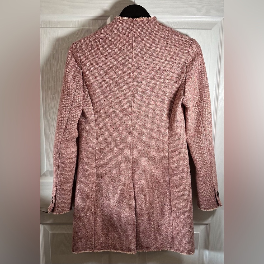Sisley Rose Pink Tweed Wool Coat Jacket US 4 Mid-Thigh Length Italian Tailored - Picture 3 of 15